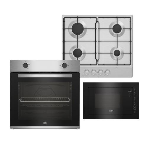 PACK BEKO ENCASTRABLE FOUR ELECTRIQUE + PLAQUE À GAZ + MICRO ONDE