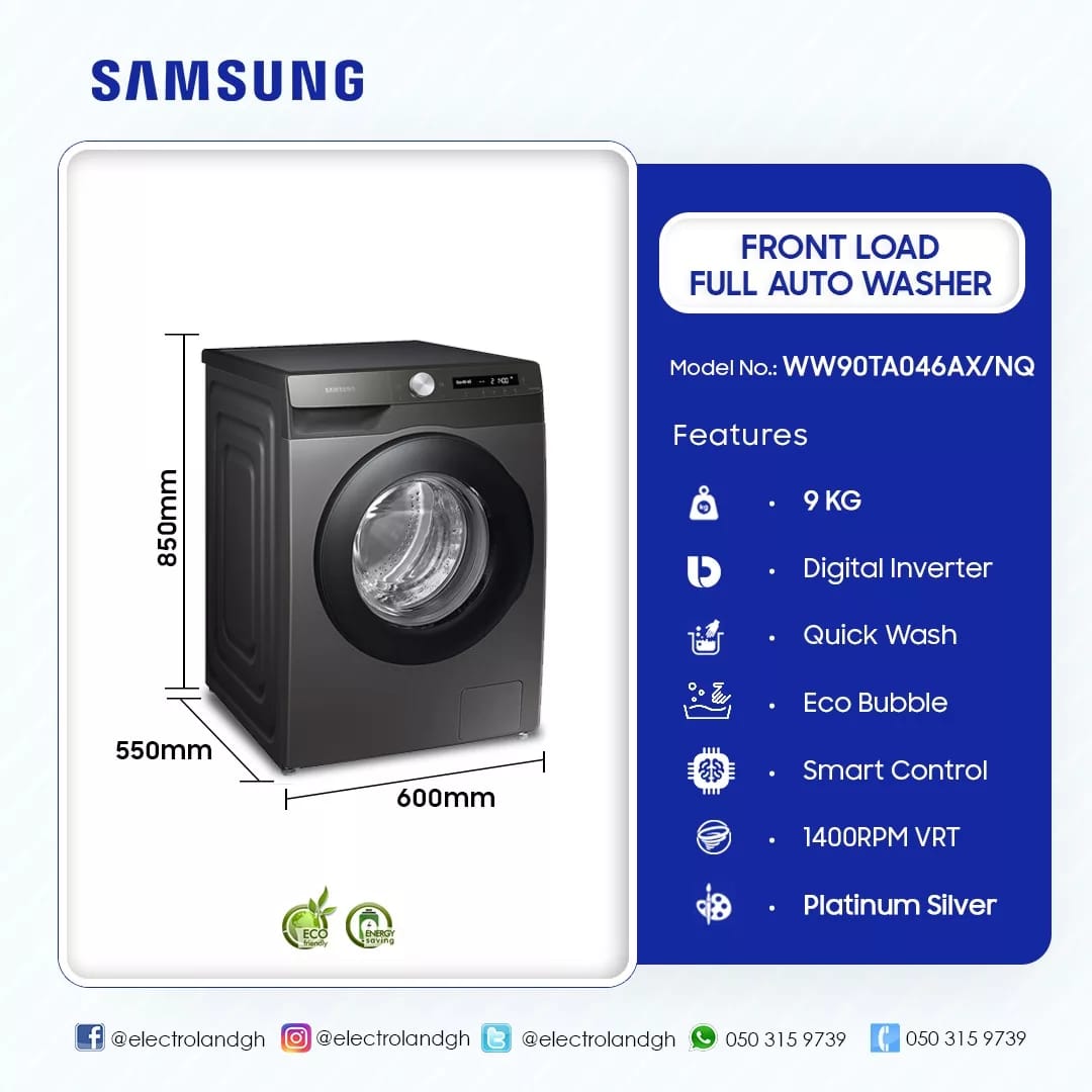 Machine à laver Samsung 9kg Front load Gris WW90TA046AX/NQ – Image 3