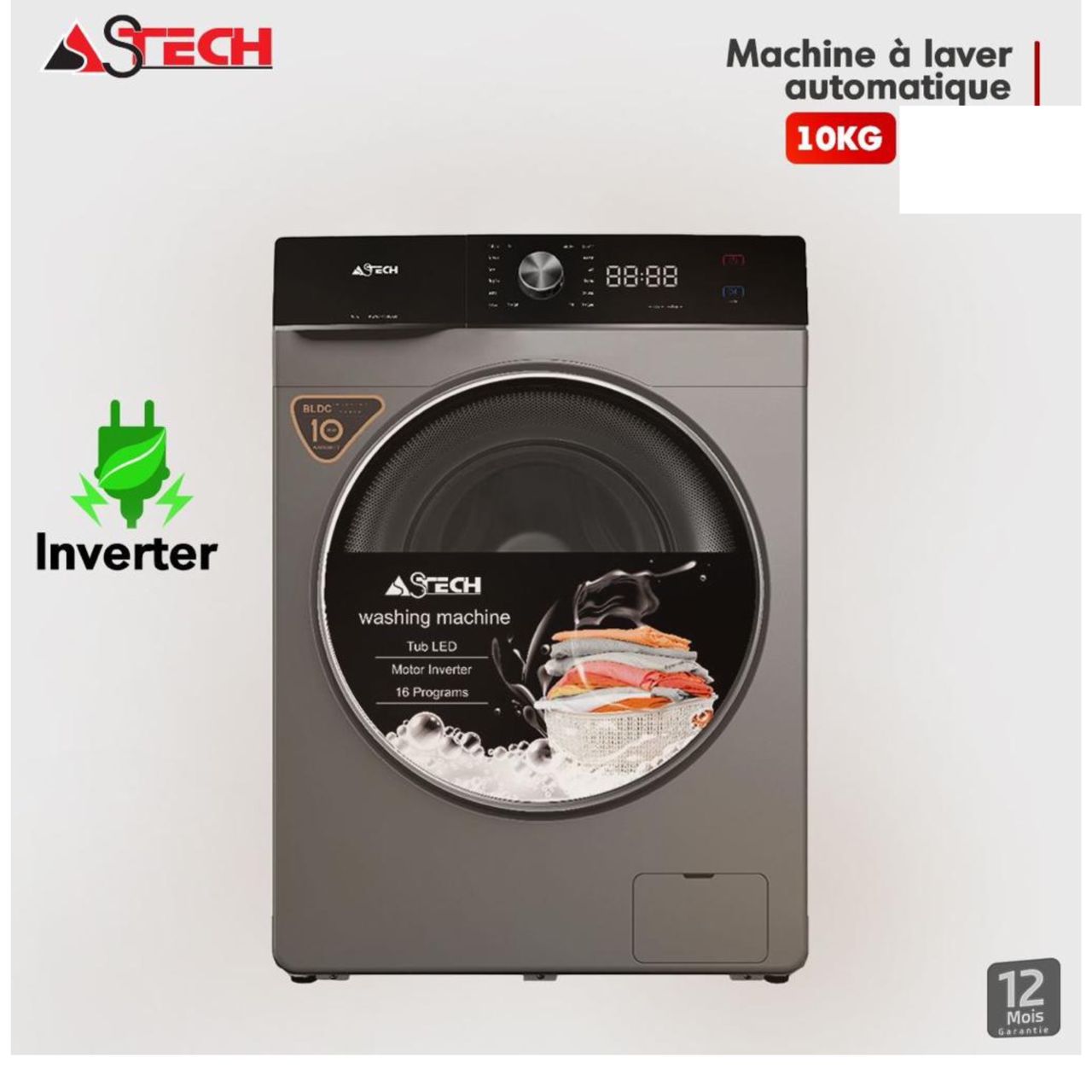 Machine à laver Astech 10kg Inverter A+++ MLV10FN