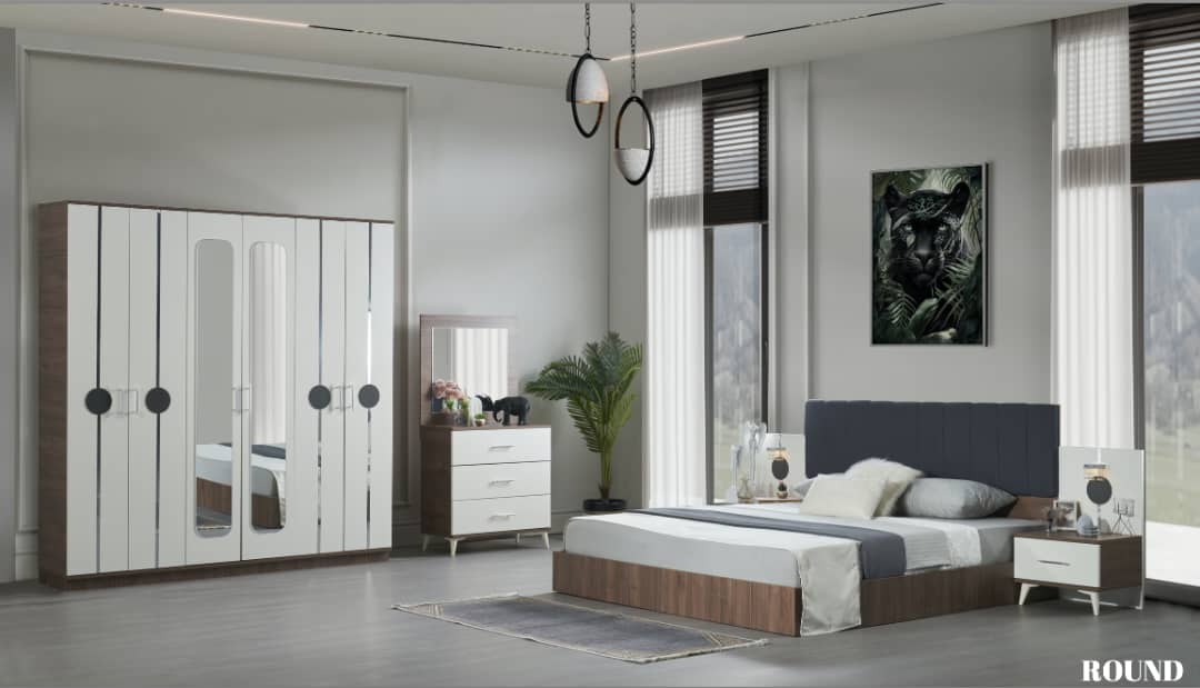 Chambre à coucher 6 battants 4 pieces blanc Marron Round