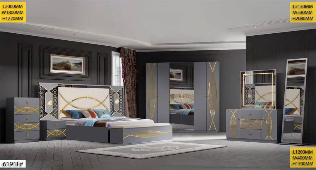 Chambre à coucher Armoire 6 battants 6 Pièces Gris 6191F